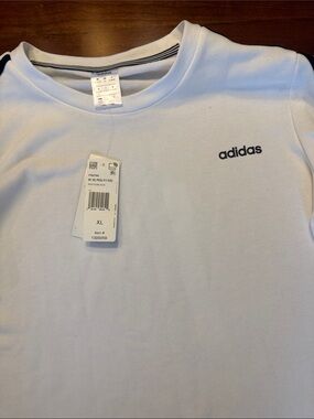 adidas White Crewneck Tee with Black Logo Patch